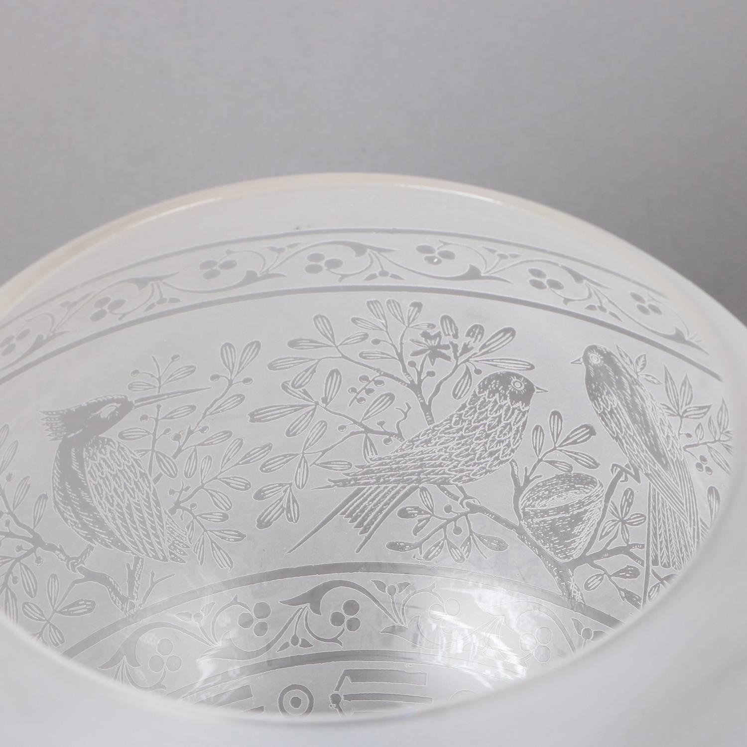 Glass Antique Acid Etched Aesthetic Movement Gas Lamp Shade with Birds, 19th Century