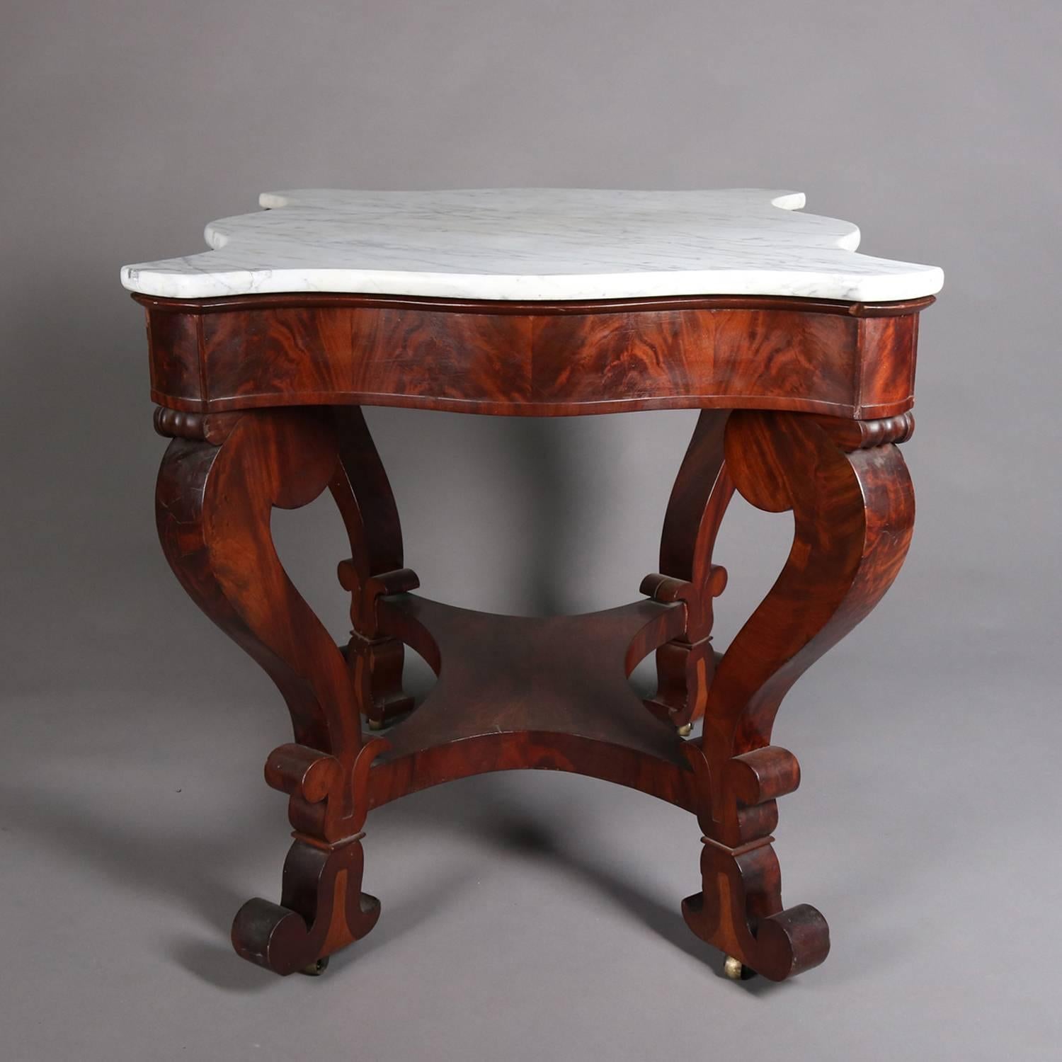 American Empire Meeks School Flame Mahogany Marble-Top Centre Table 19th Century In Good Condition In Big Flats, NY