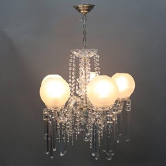 Vintage Italian Cut Crystal & Chrome 5-Light Chandelier, 20th Century