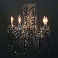 Vintage Italian Cut Crystal & Chrome 5-Light Chandelier, 20th Century