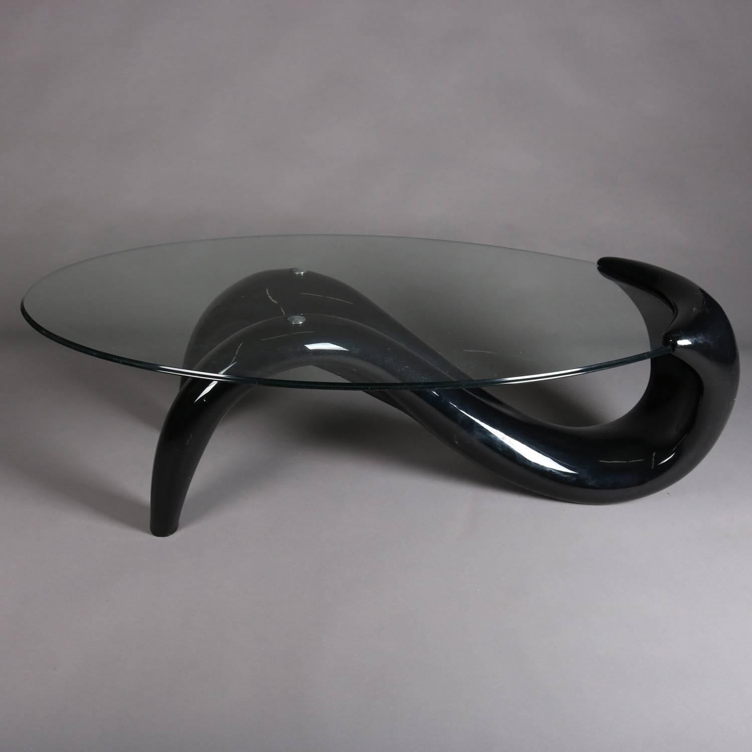 Mid-Century Modern Mid Century Modern Black Taffy Abstract Sculptural Glass Top Coffee Table 20th C