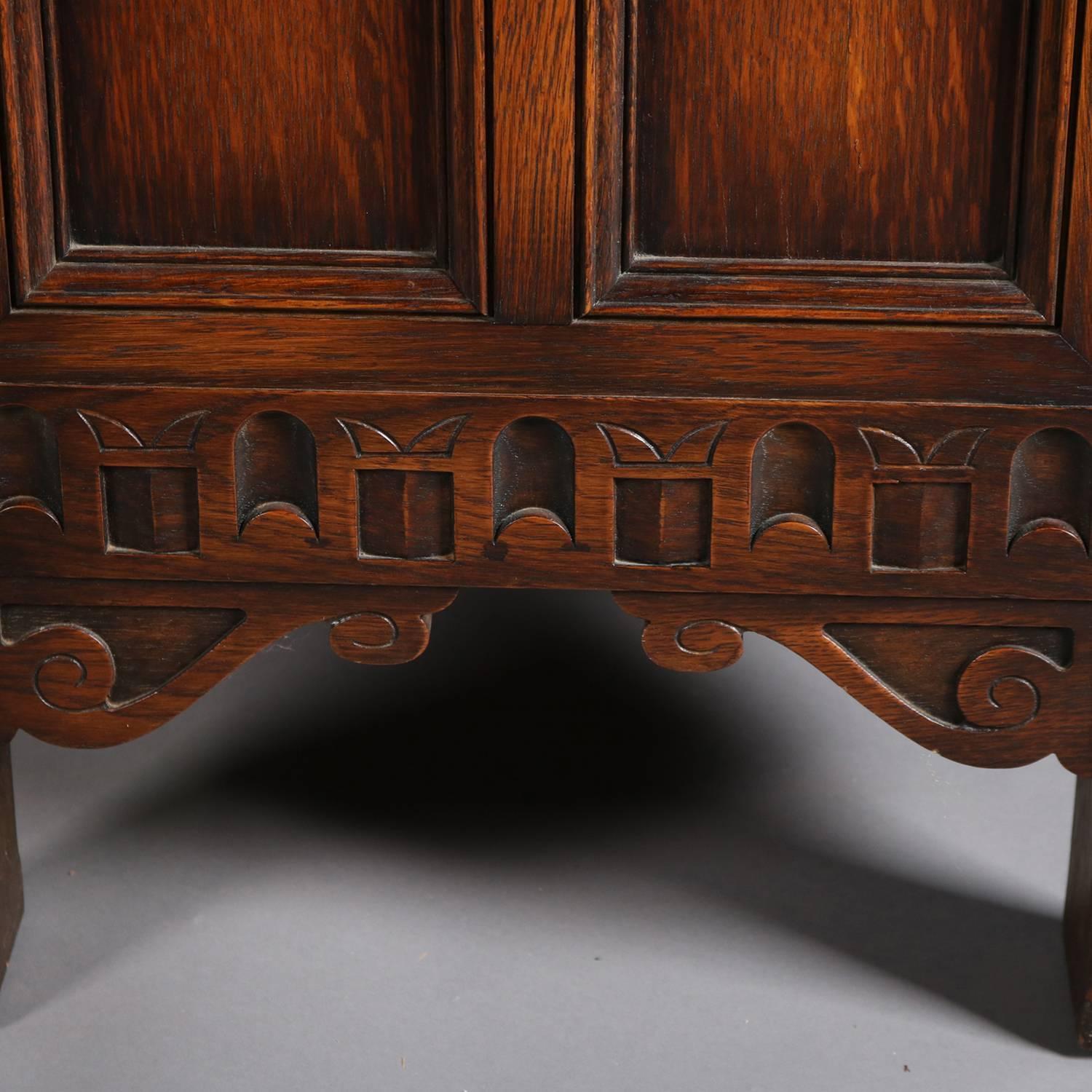 20th Century Antique Edwardian Jacobean Style Carved Oak Server by Kittinger, circa 1920