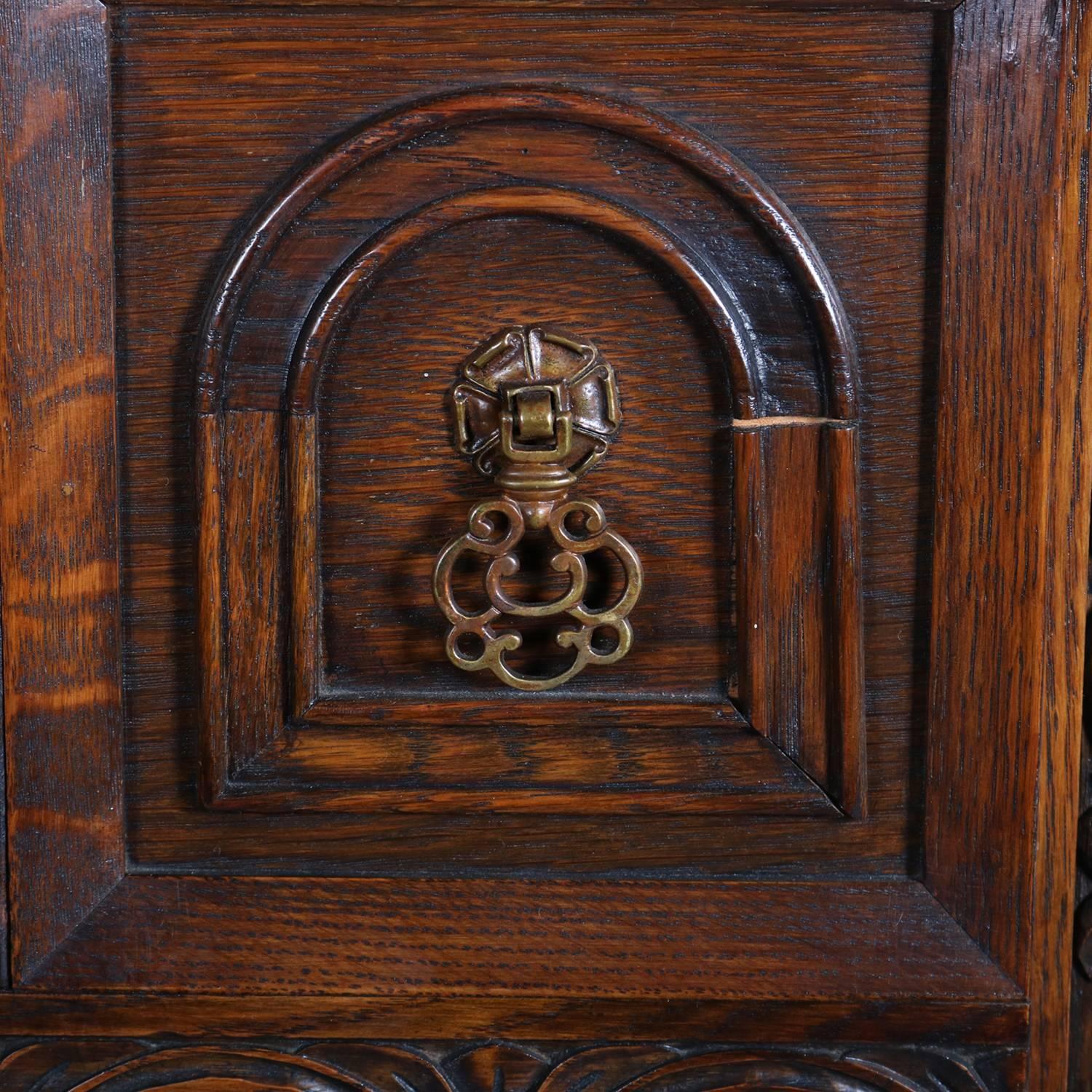American Antique Edwardian Jacobean Style Carved Oak Server by Kittinger, circa 1920
