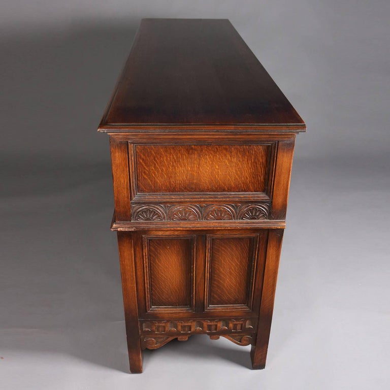 Antique Edwardian Jacobean Style Carved Oak Sideboard by Kittinger