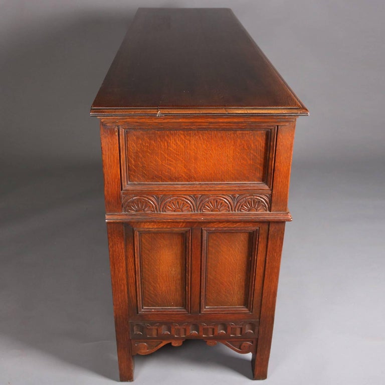 Antique Edwardian Jacobean Style Carved Oak Sideboard by Kittinger