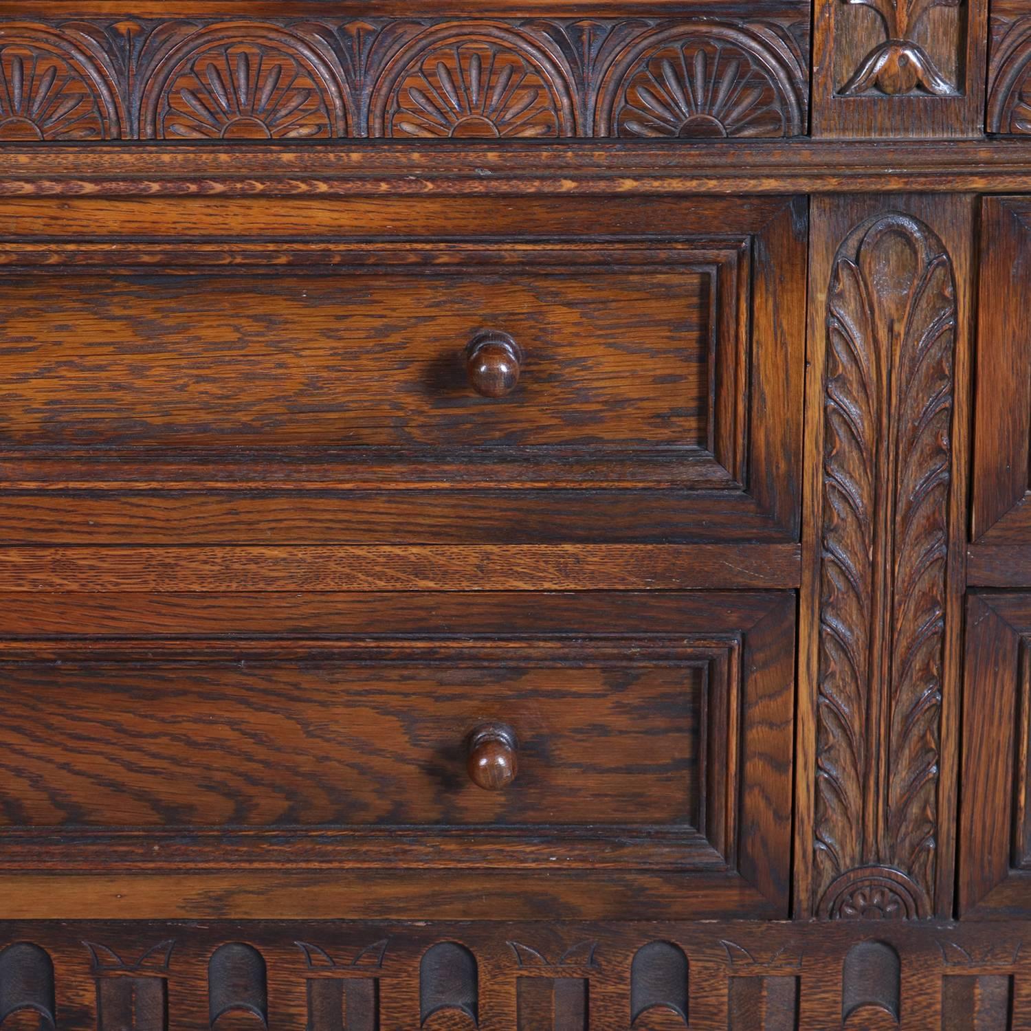 Antique Edwardian Jacobean Style Carved Oak Sideboard by Kittinger, circa 1920 In Good Condition In Big Flats, NY