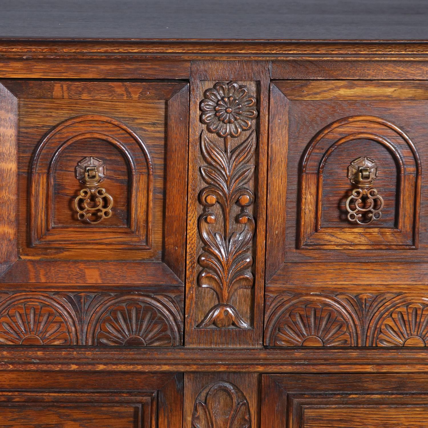 American Antique Edwardian Jacobean Style Carved Oak Sideboard by Kittinger, circa 1920