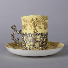 Five Classical English Staffordshire Eggshell Porcelain, Silver Espresso Cup Set