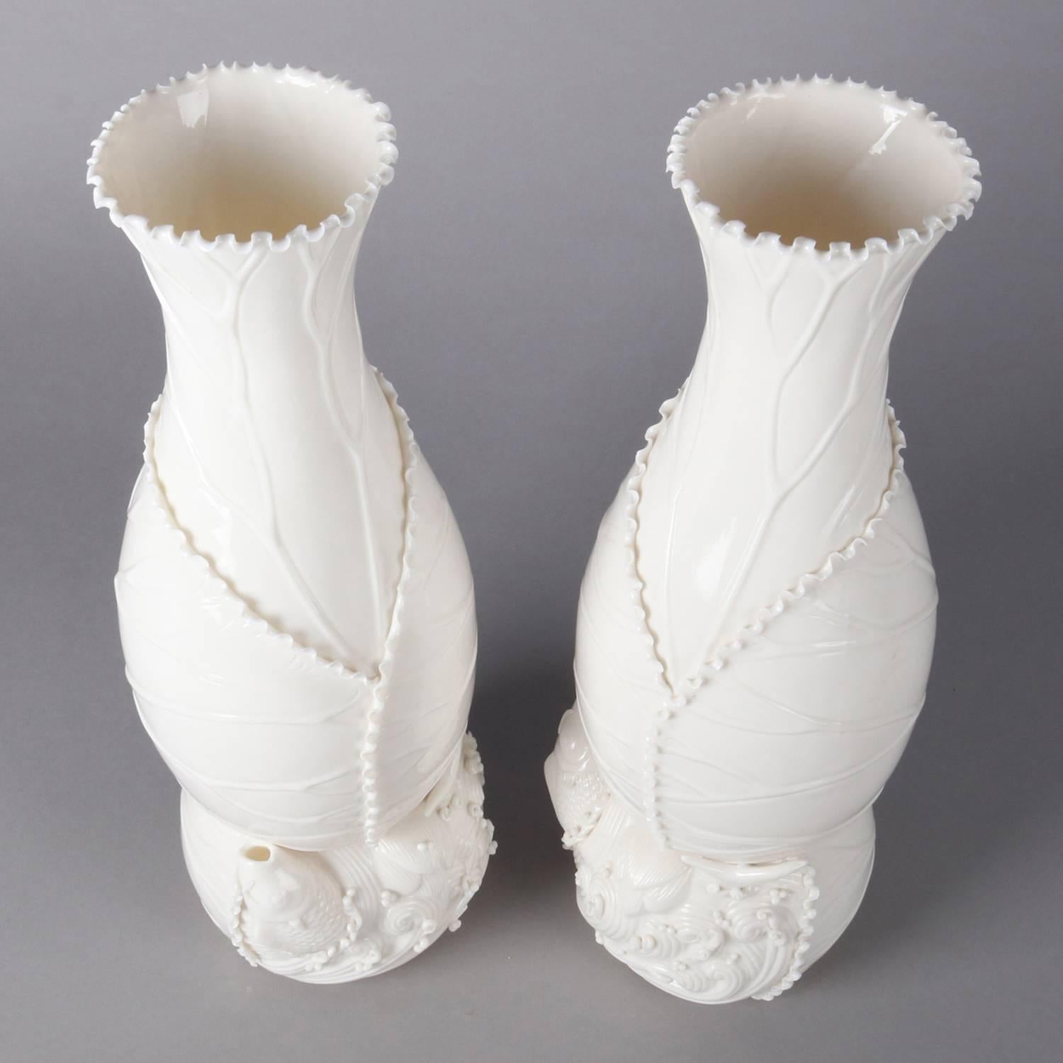 Pair Coral Reef Blanc-de-Chine Figural Porcelain Vases, 20th Century 7