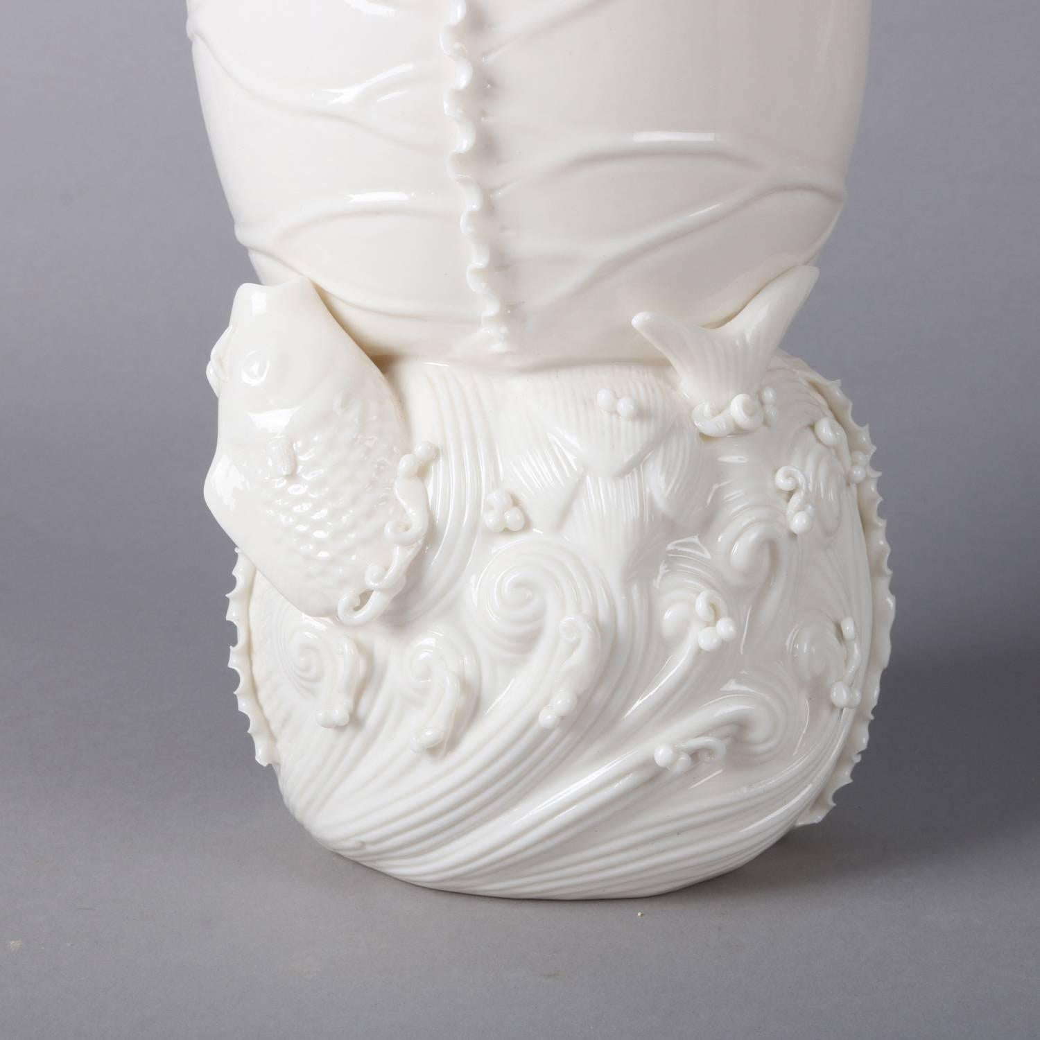 Pair Coral Reef Blanc-de-Chine Figural Porcelain Vases, 20th Century 2