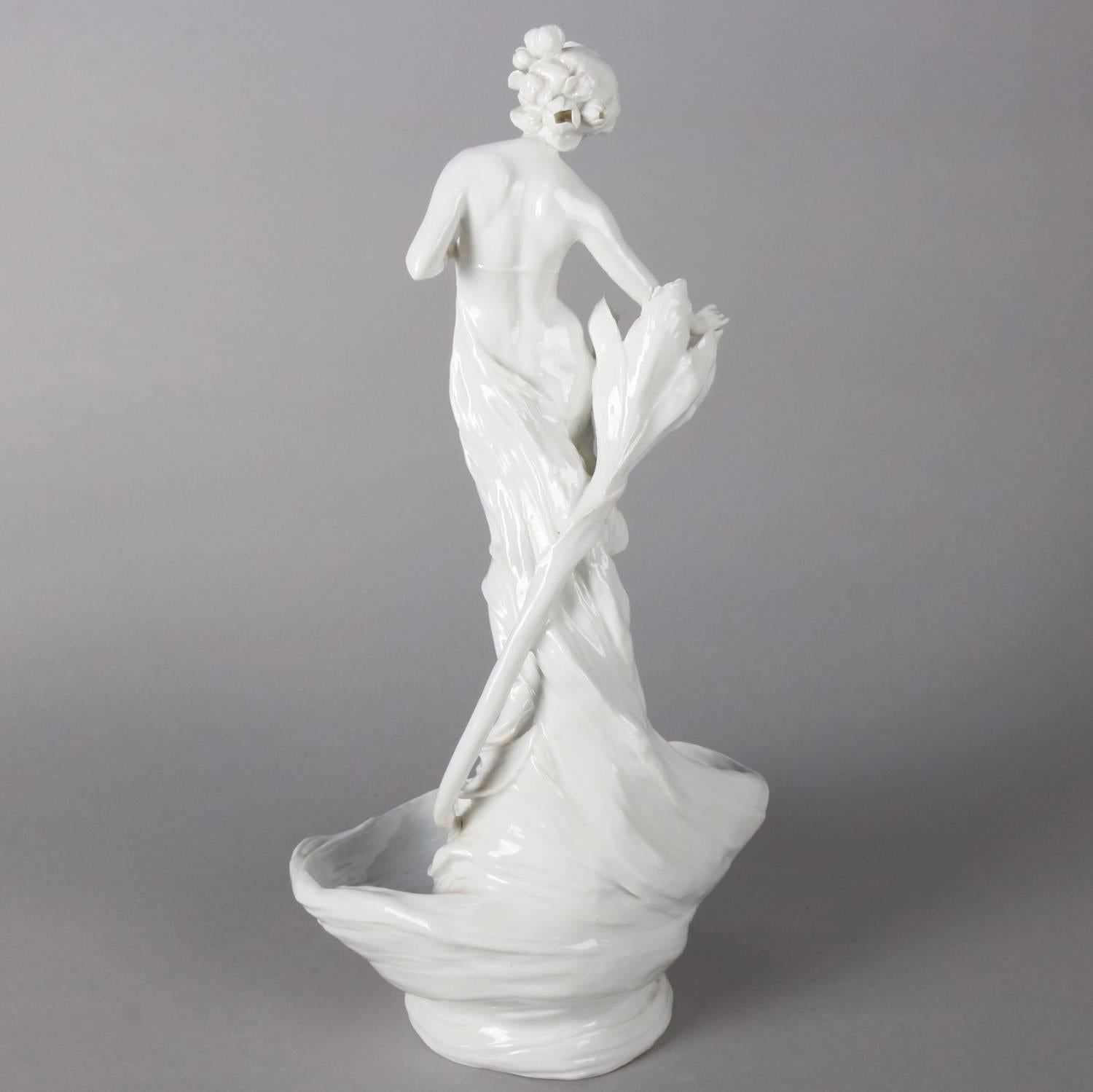 Art Nouveau Style Figural Blanc-de-Chine Porcelain Display Bowl, Partial Nude 1