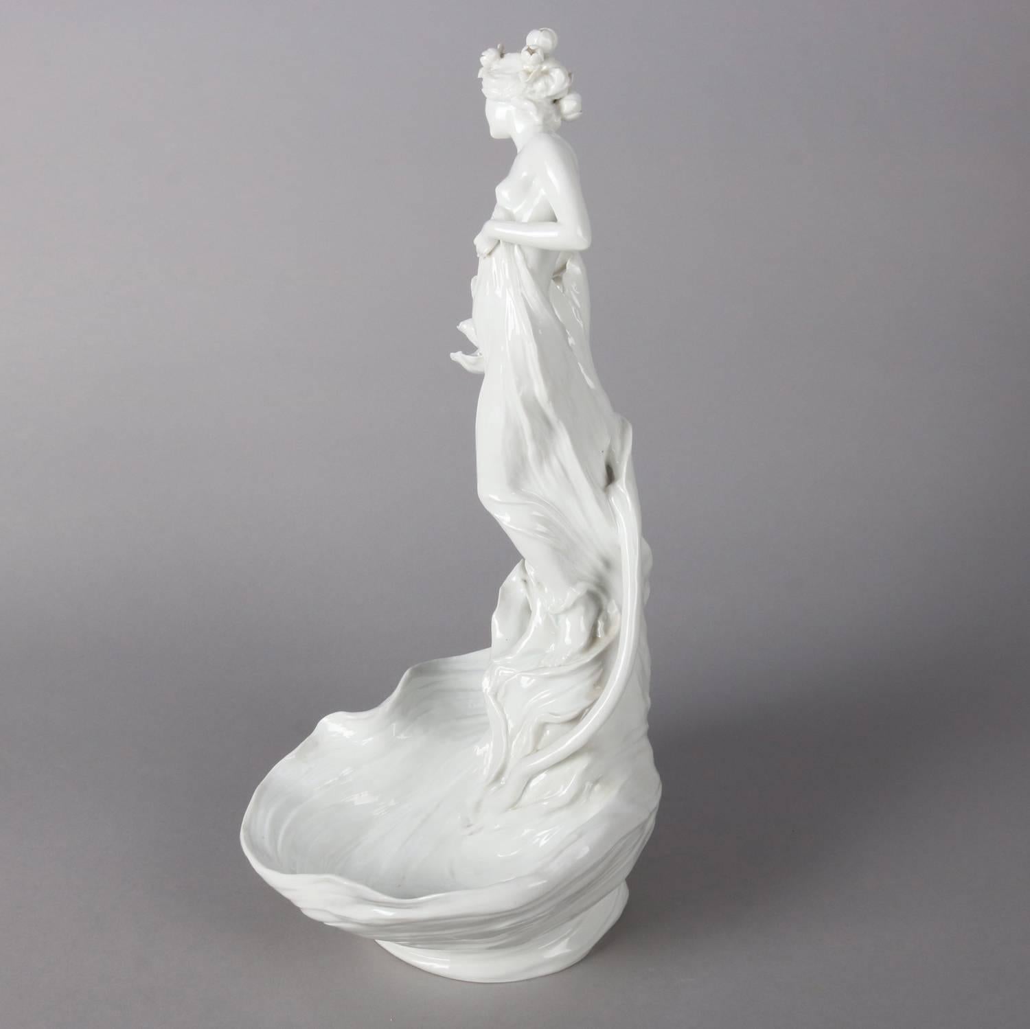 20th Century Art Nouveau Style Figural Blanc-de-Chine Porcelain Display Bowl, Partial Nude