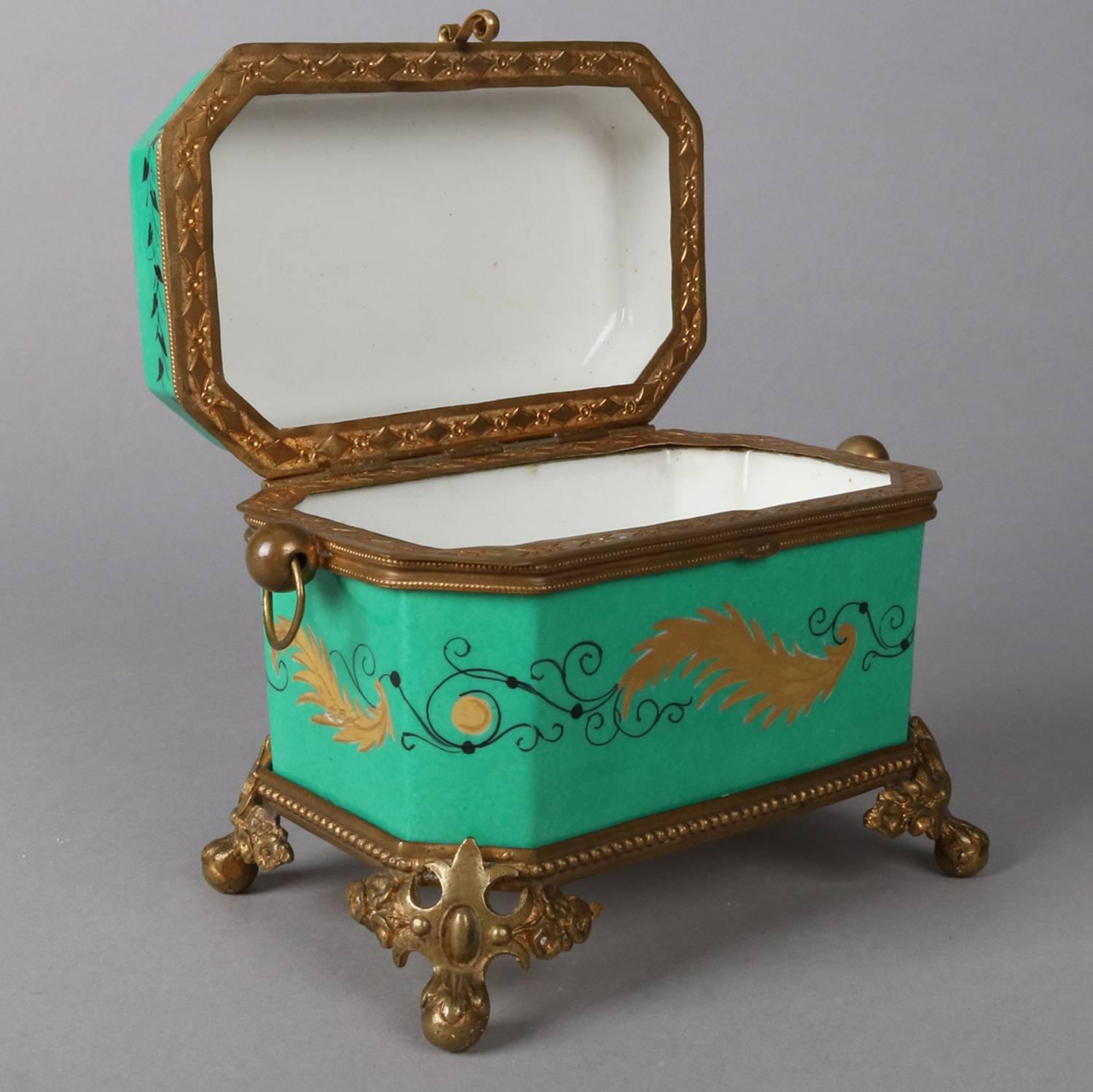 Antique French Sevres School Porcelain and Gilt Portrait Dresser Box 1