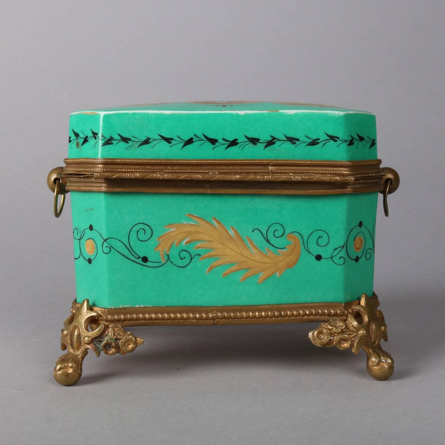 19th Century Antique French Sevres School Porcelain and Gilt Portrait Dresser Box