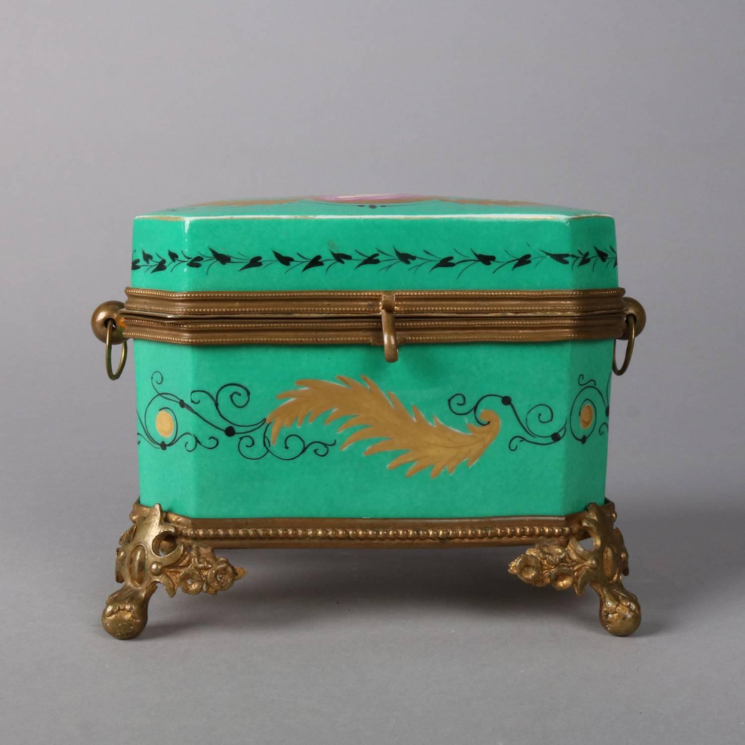 Cast Antique French Sevres School Porcelain and Gilt Portrait Dresser Box