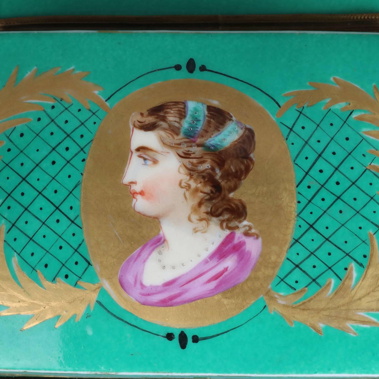 Antique French Sevres School Porcelain and Gilt Portrait Dresser Box 2