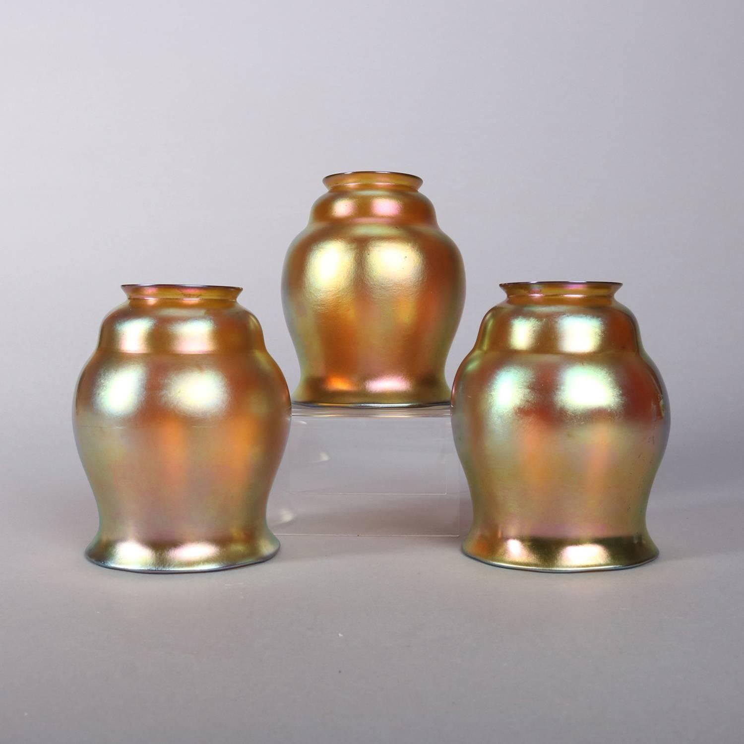 Arts and Crafts Set of Three Arts & Crafts Steuben Gold Aurene Ovoid Art Glass Shades