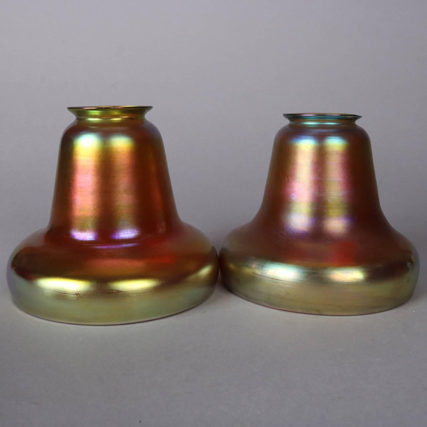 Arts and Crafts Pair of Arts & Crafts Steuben Gold Aurene Art Glass Bell Form Shades