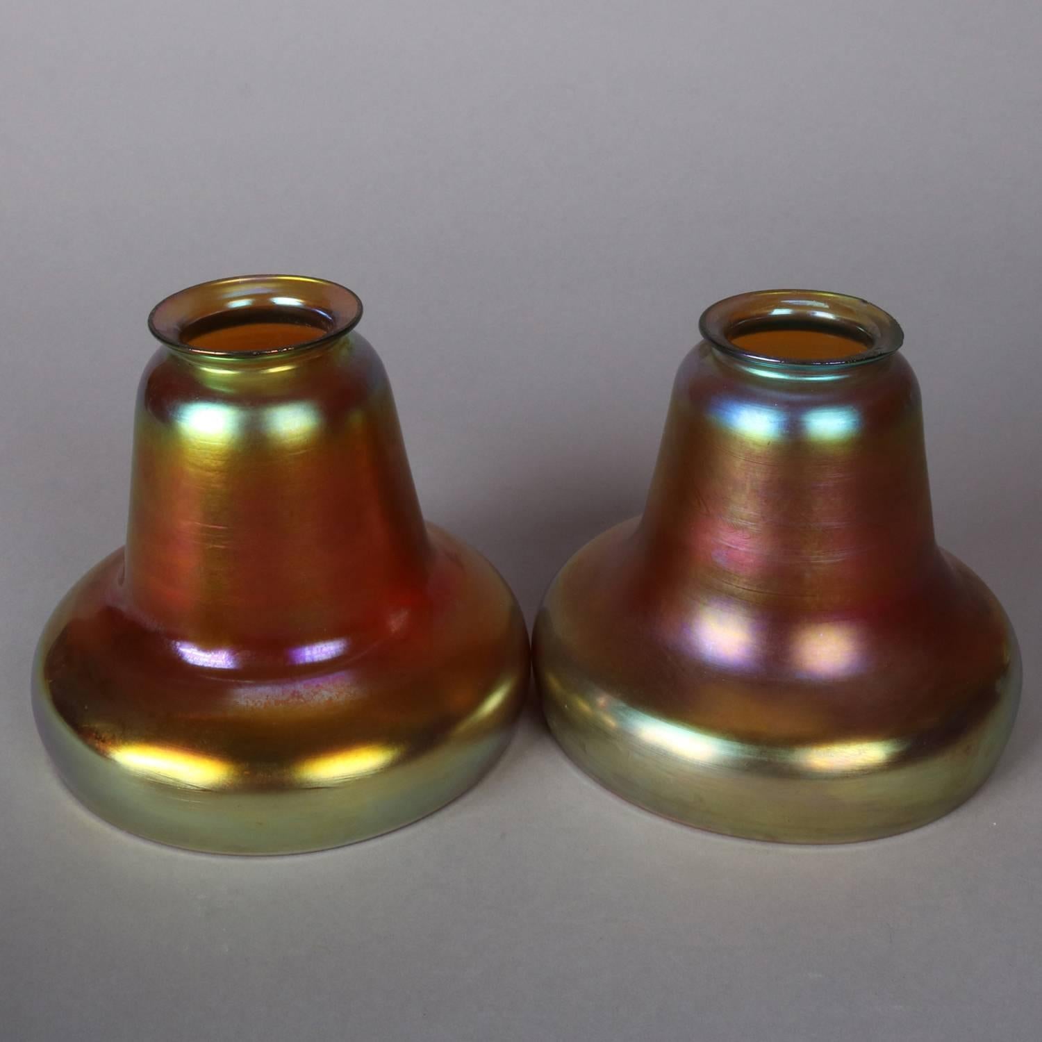 American Pair of Arts & Crafts Steuben Gold Aurene Art Glass Bell Form Shades