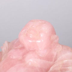 Vintage Chinese Figural Carved Rose Quartz Sculpture of Buddha & Crouching Tiger