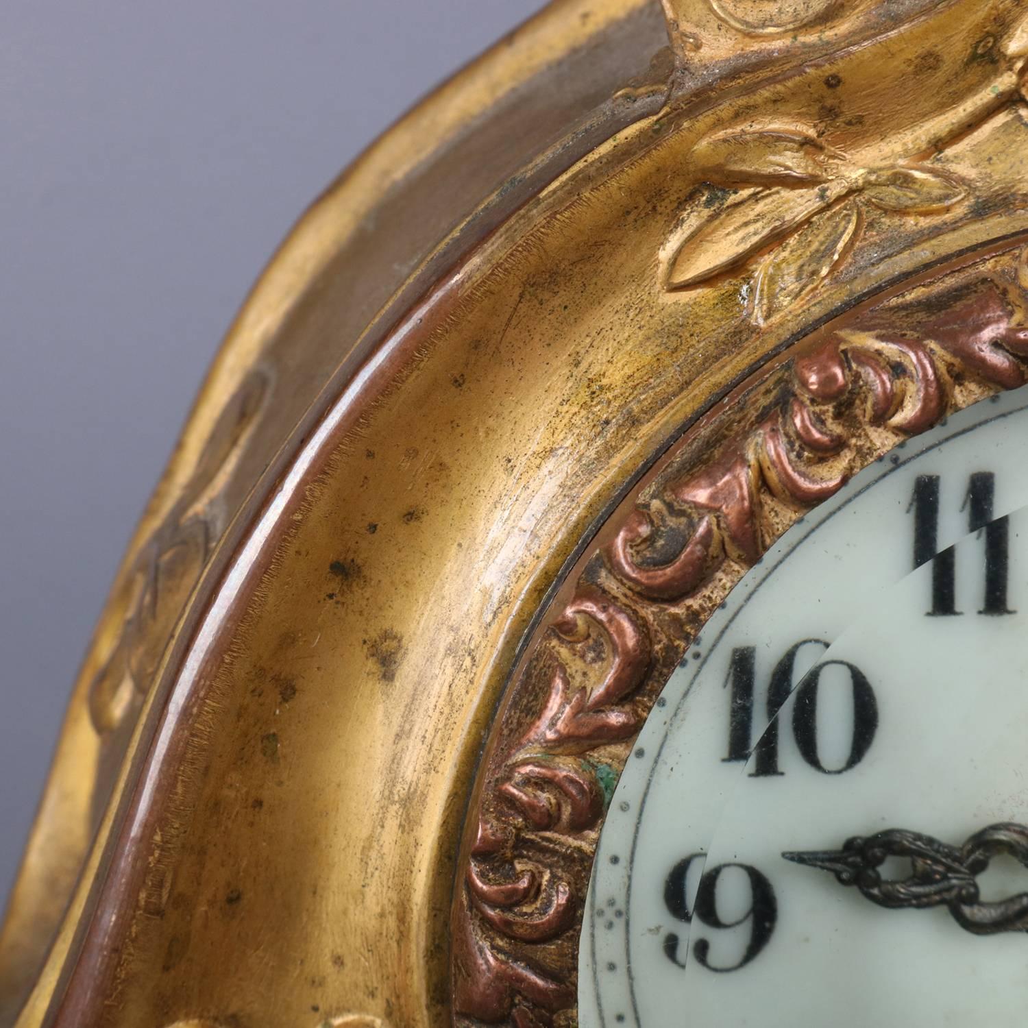Art Nouveau Gilt Boudoir Clock by New Haven Clock Co., Early 20th Century 1