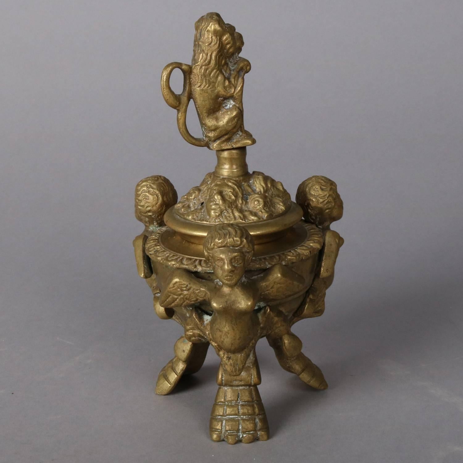 Italian Baroque Figural Cast Brass Censor w/Chimera & Lion, 20th Century In Good Condition In Big Flats, NY
