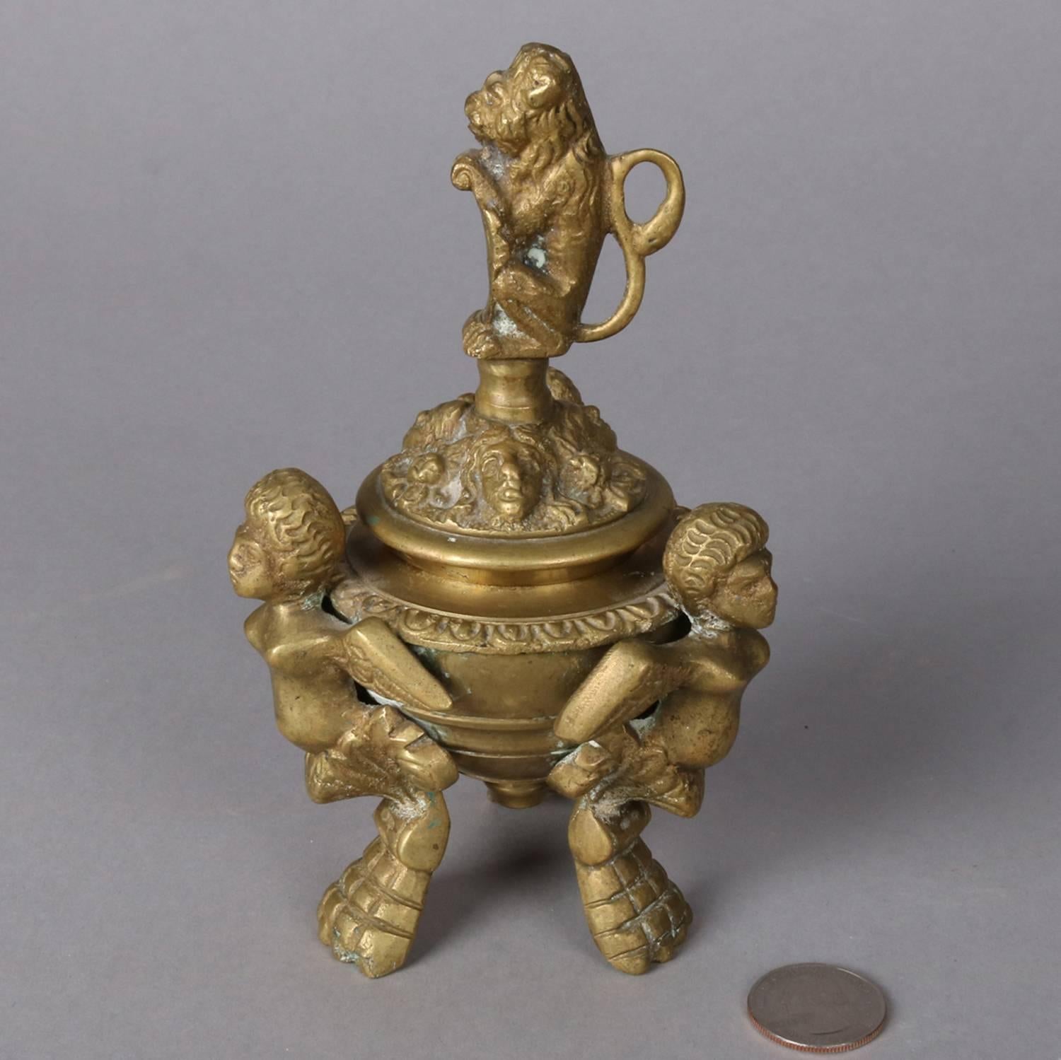 Italian Baroque Figural Cast Brass Censor w/Chimera & Lion, 20th Century 6