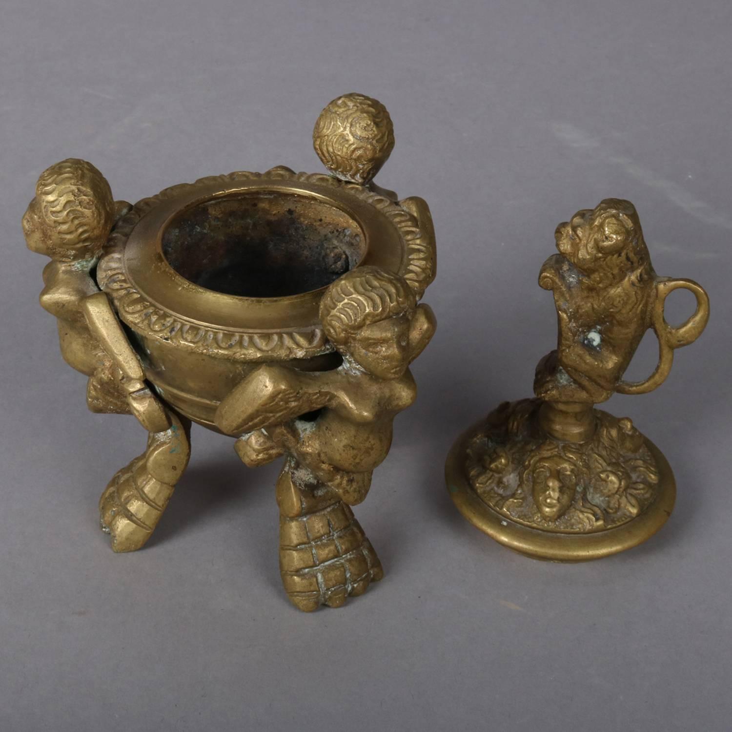 Italian Baroque Figural Cast Brass Censor w/Chimera & Lion, 20th Century 7