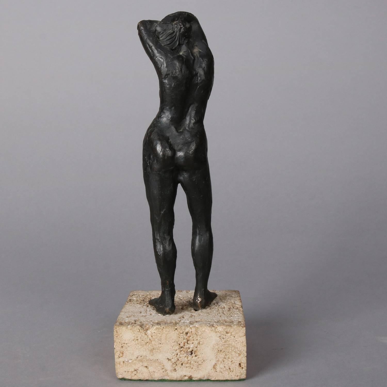 Abstract Figural Bronze Portrait Sculpture of Nude Woman, 20th C In Good Condition In Big Flats, NY