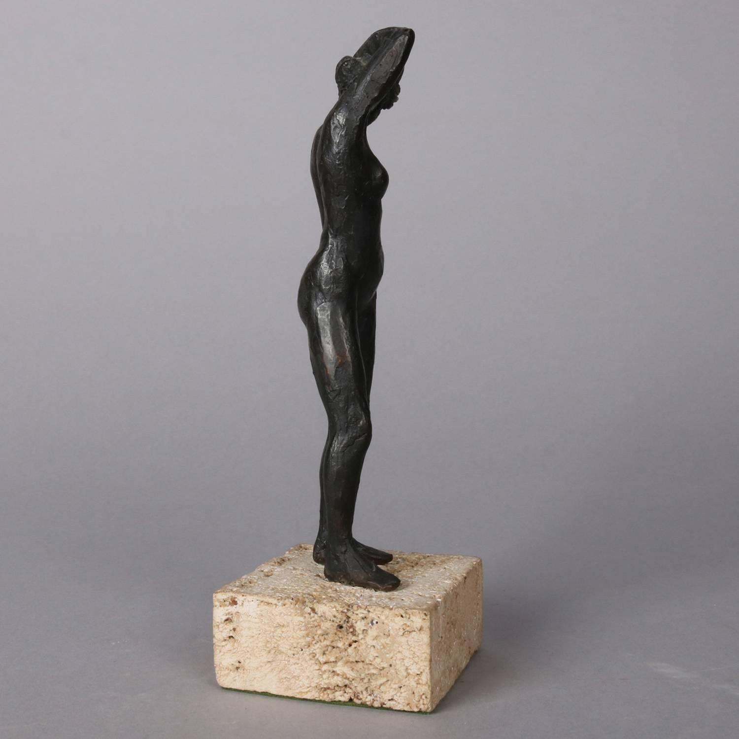 Abstract Figural Bronze Portrait Sculpture of Nude Woman, 20th C 1