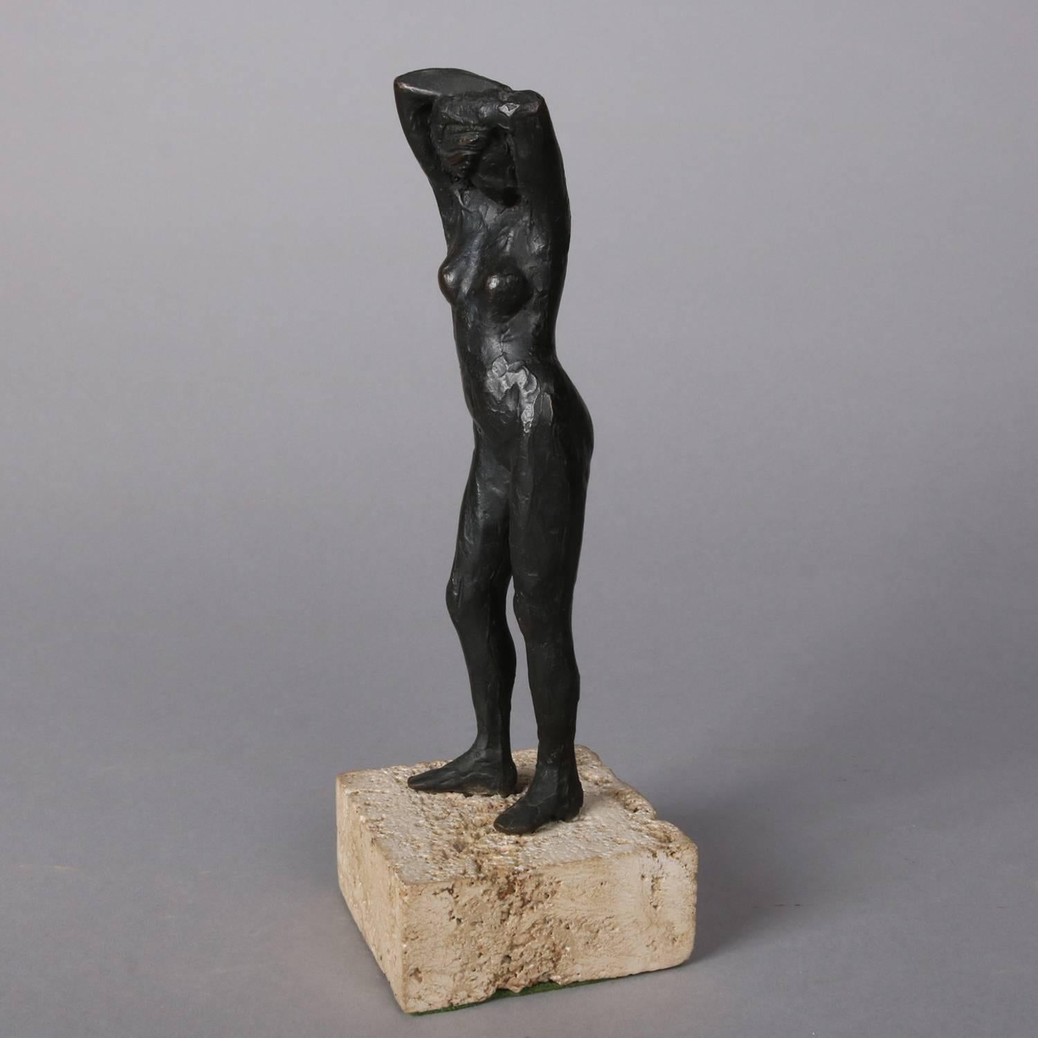 Abstract figural bronze statue depicts full length portrait sculpture of nude woman, 20th century

Measures - 8.5