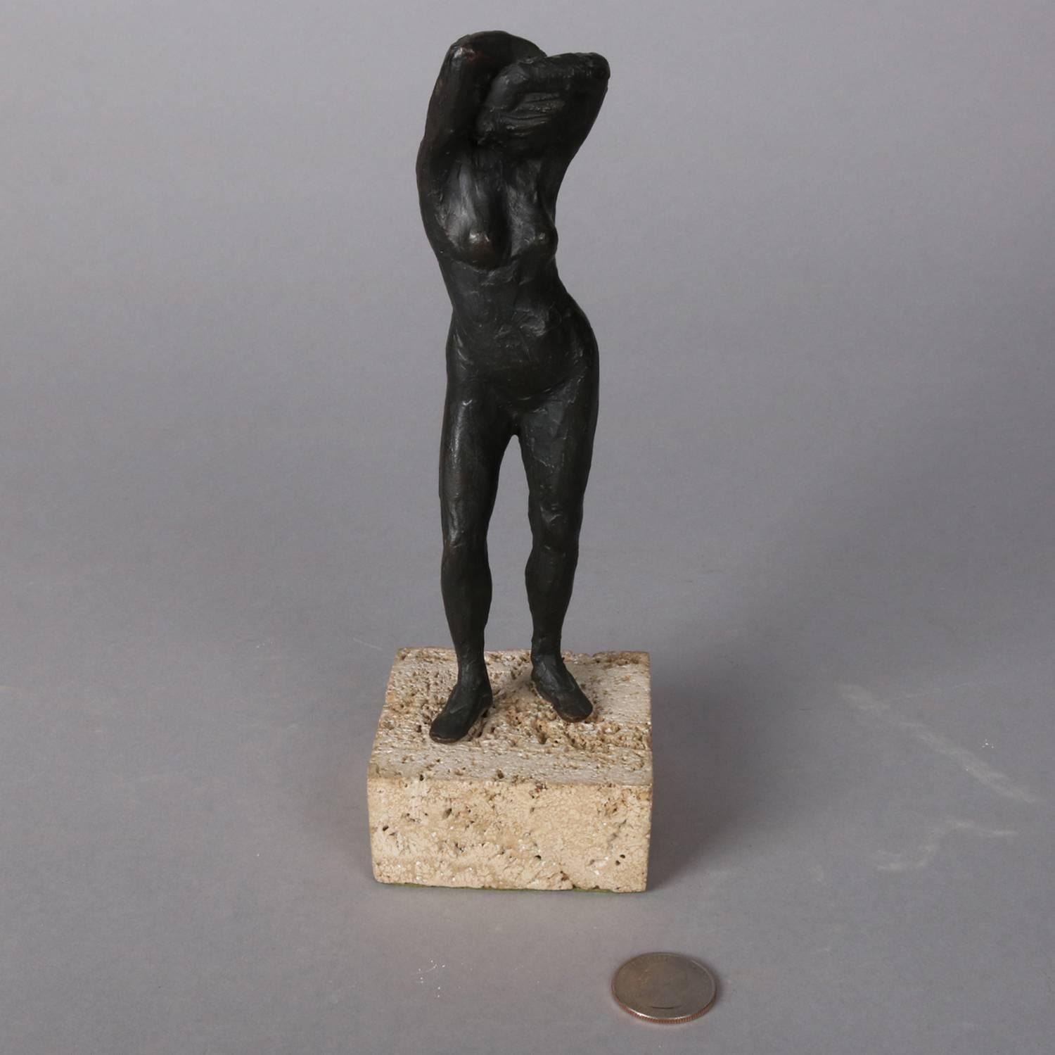 Abstract Figural Bronze Portrait Sculpture of Nude Woman, 20th C 5