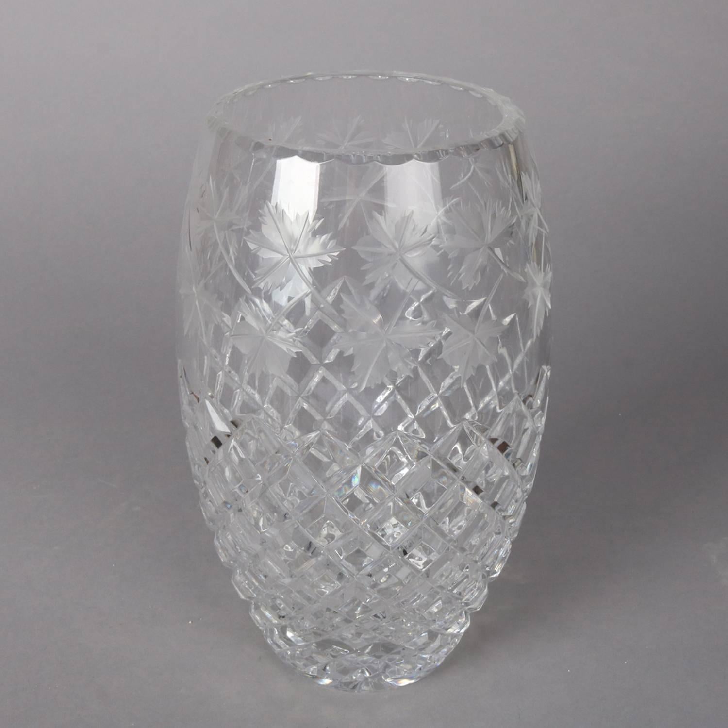 Antique Hawkes School Brilliant Cut Crystal Maple Leaf Vase, 20th Century For Sale 1