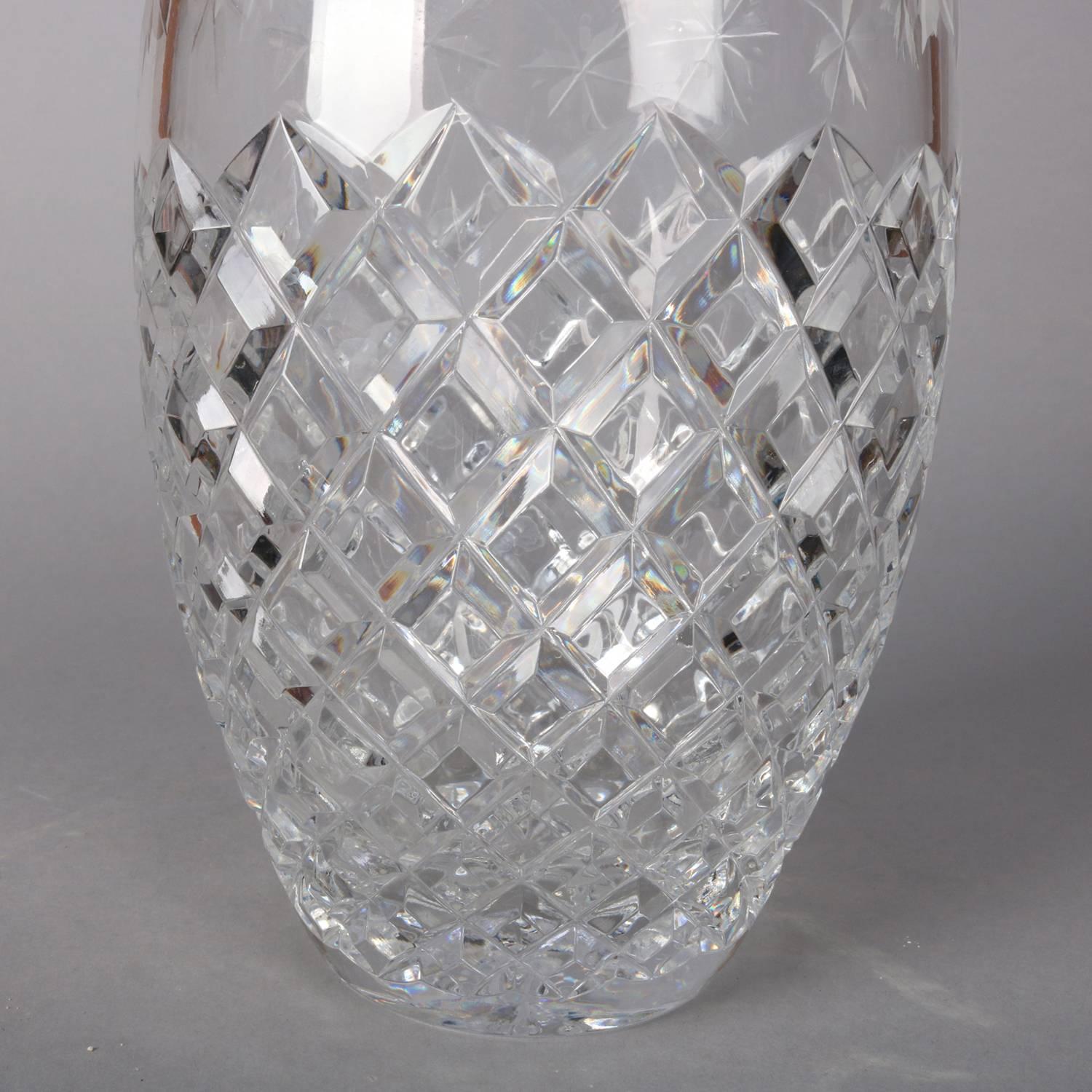 American Antique Hawkes School Brilliant Cut Crystal Maple Leaf Vase, 20th Century For Sale