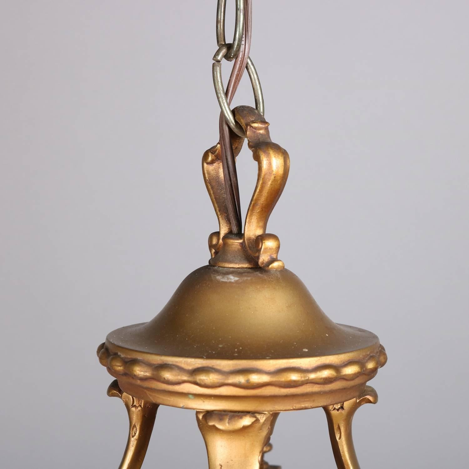 Metal Neoclassical Gilt & Slag Glass Hanging Pendant Light, 20th Century