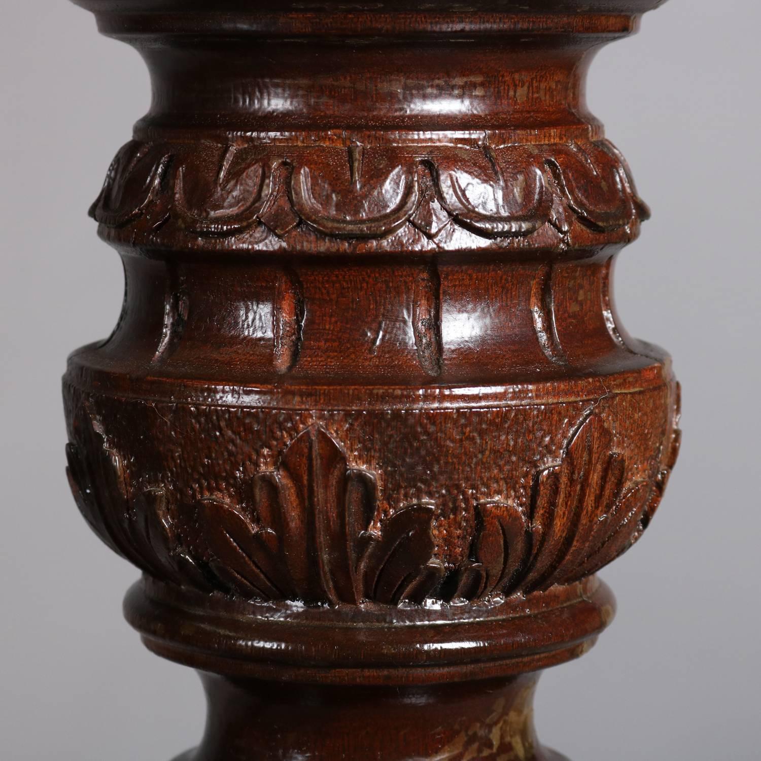 20th Century Pair of Neoclassical Heavily Carved Mahogany Open Barley Twist Pedestals
