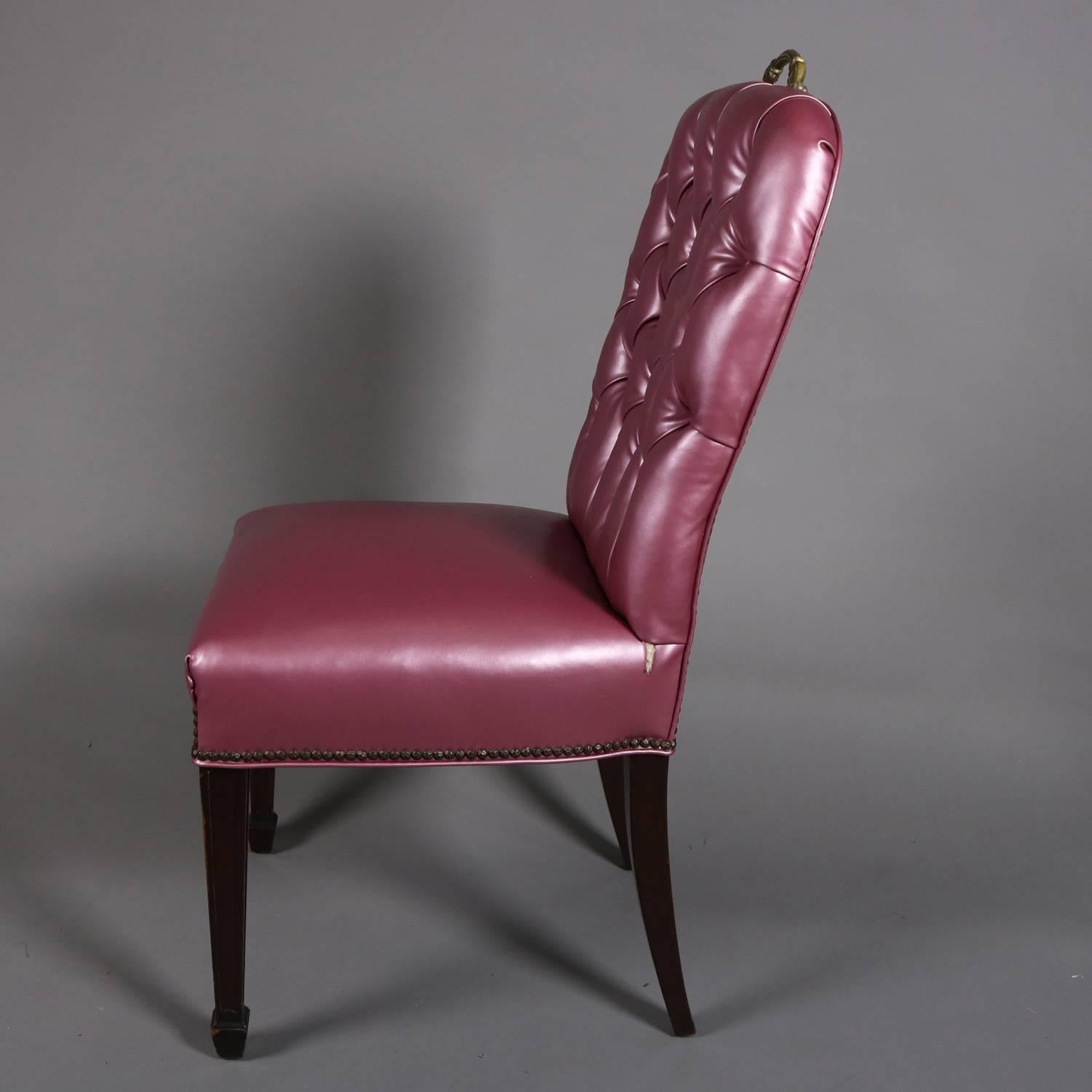 20th Century Set of Four Hollywood Regency Tufted Fuschia Upholstered Side Chairs