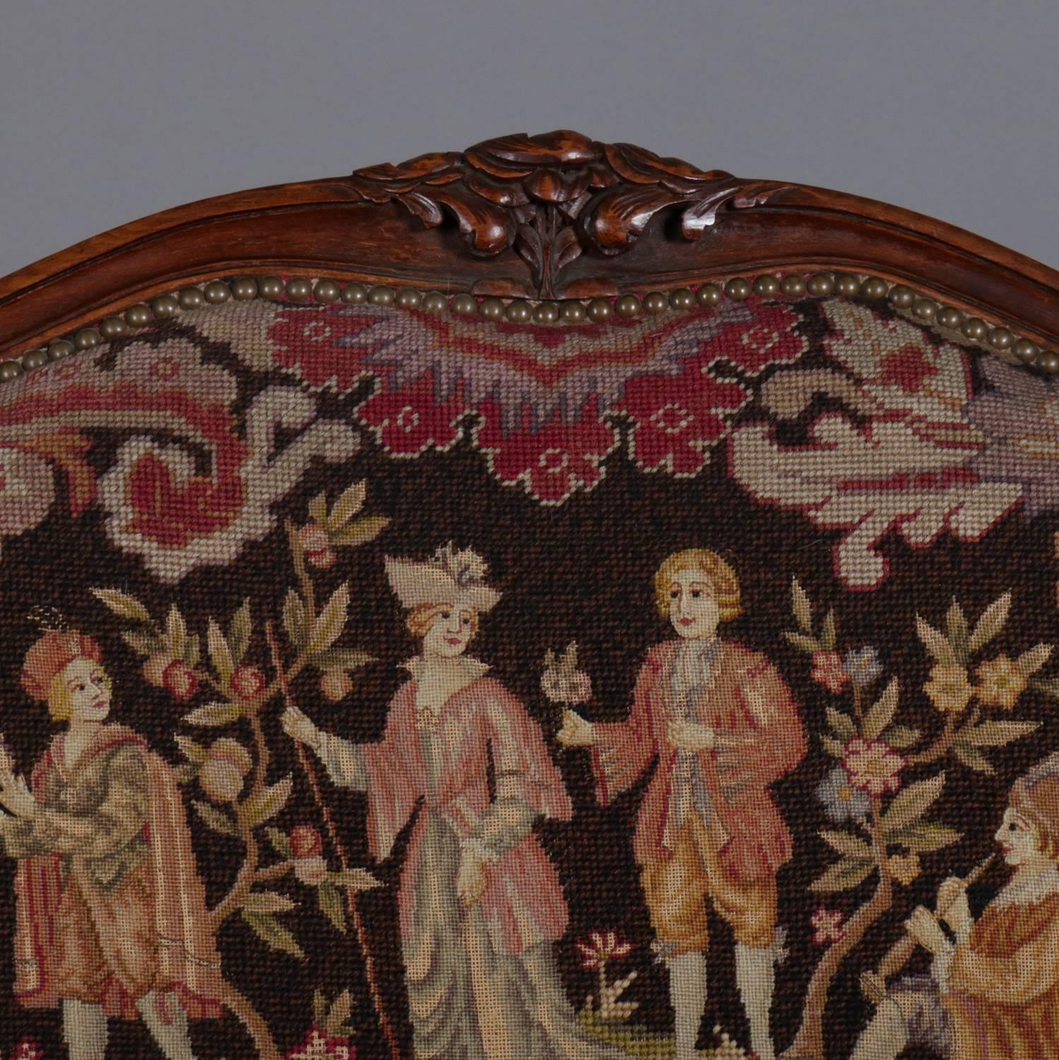 Carved French Louis XV Style Mahogany and Pictorial Tapestry Settee, 19th Century