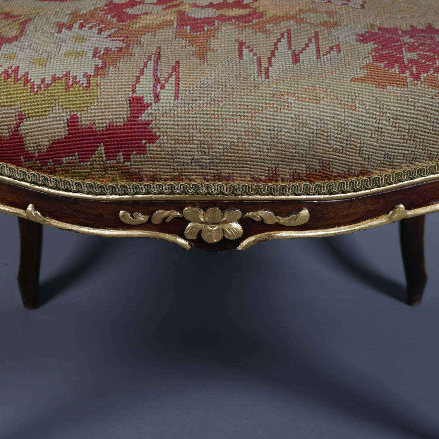 Louis XVI Style Parcel-Gilt Fruitwood and Tapestry Fauteuil, Early 20th Century 3