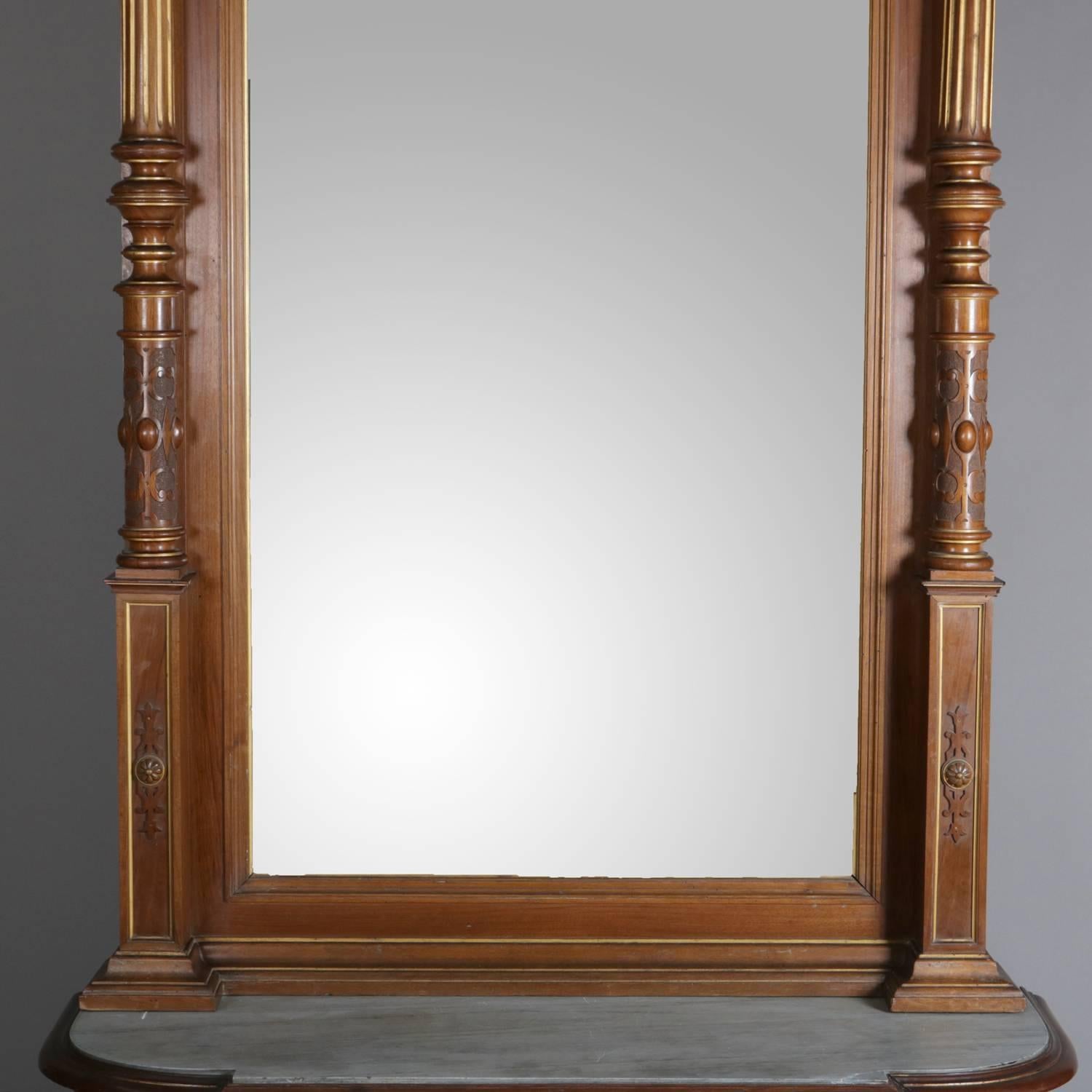 Neoclassical Carved Parcel-Gilt Mahogany and Marble Pier Mirror, 20th Century 1