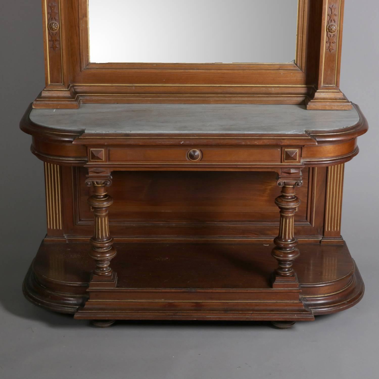 Neoclassical Carved Parcel-Gilt Mahogany and Marble Pier Mirror, 20th Century In Good Condition In Big Flats, NY
