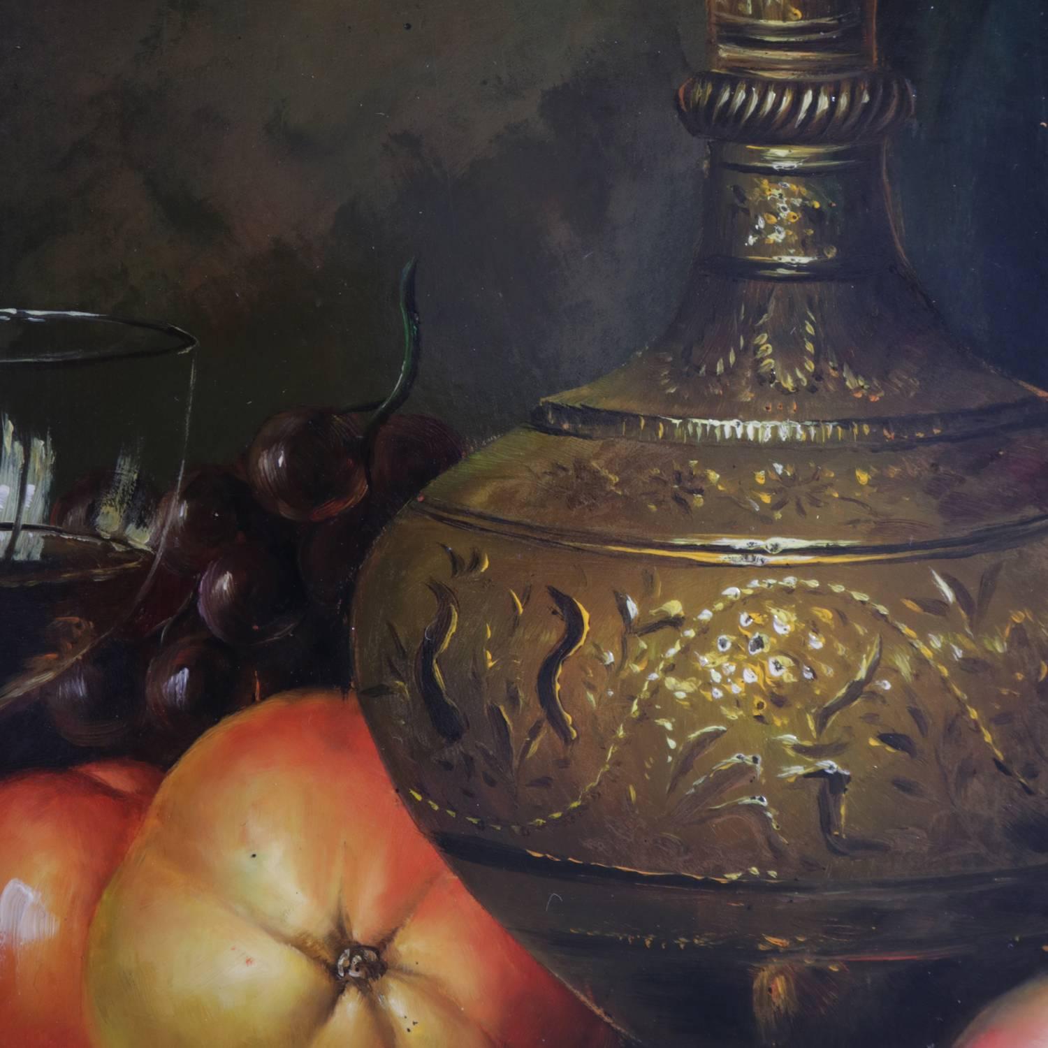 Antique Moorish Oil on Board Wine and Fruit Still Life, Signed Virricci In Good Condition In Big Flats, NY