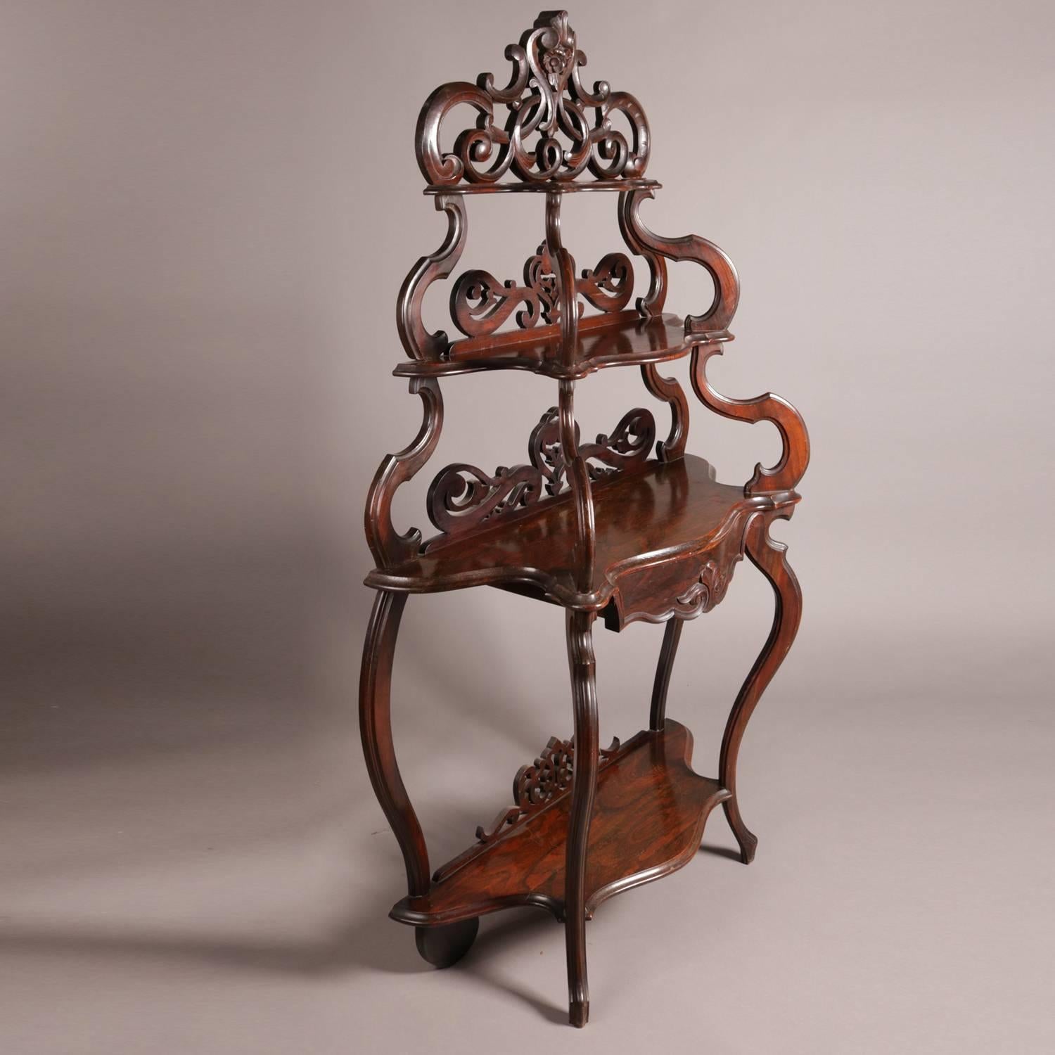 Victorian Rococo Carved and Pierced Rosewood Four-Shelf Etagere, 19th Century 5