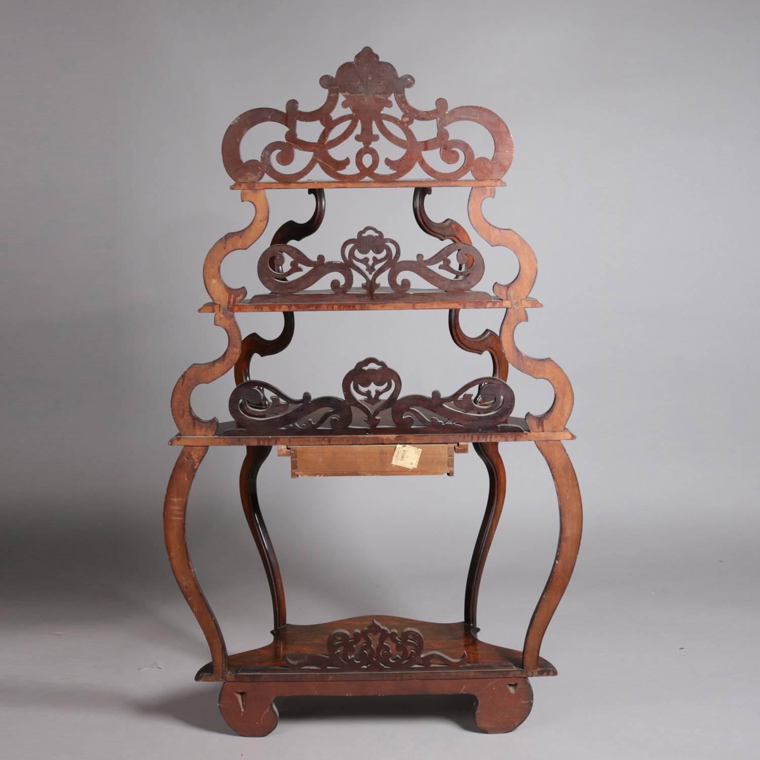 Victorian Rococo Carved and Pierced Rosewood Four-Shelf Etagere, 19th Century 2