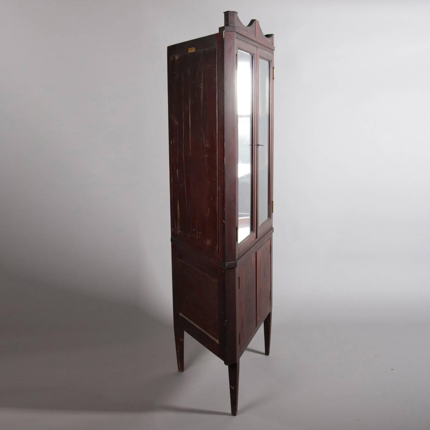 Satinwood Vintage George III Style Inlaid Flame Mahogany Geo, Flint & Co. Corner Cupboard