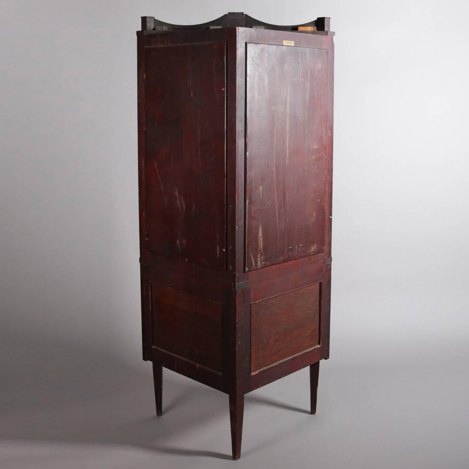 Vintage George III Style Inlaid Flame Mahogany Geo, Flint & Co. Corner Cupboard In Fair Condition In Big Flats, NY