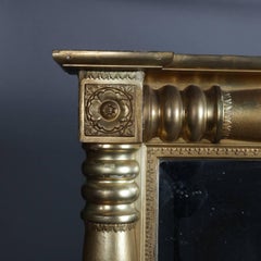 Antique American Empire Gold Gilt Triptych over Mantel Mirror, 19th Century