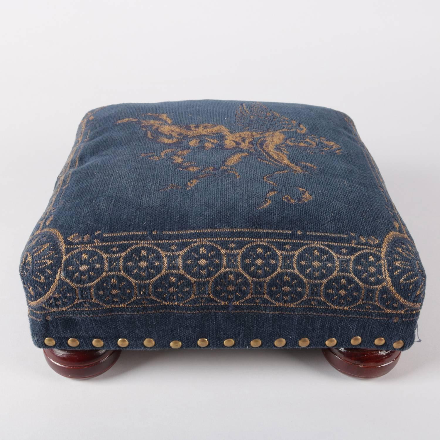 Victorian Style Cherub Tapestry Footstool on Ball Feet, 20th Century In Good Condition In Big Flats, NY