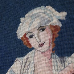 Antique Equestrian Needlepoint Portrait of Horse and Rider in Gilt Frame