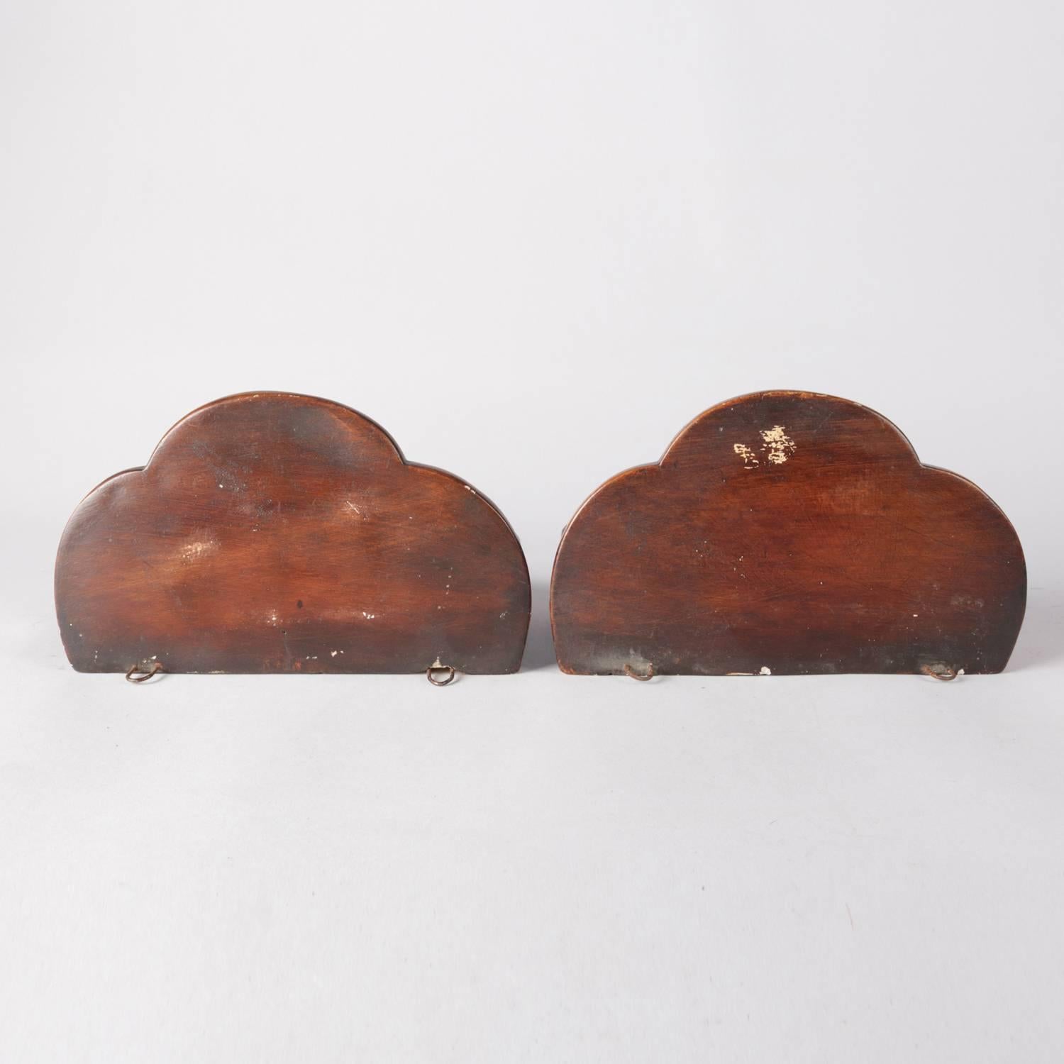 Pair of French Carved Hardwood Bullseye Mirrored Grain Painted Wall Sconces 1